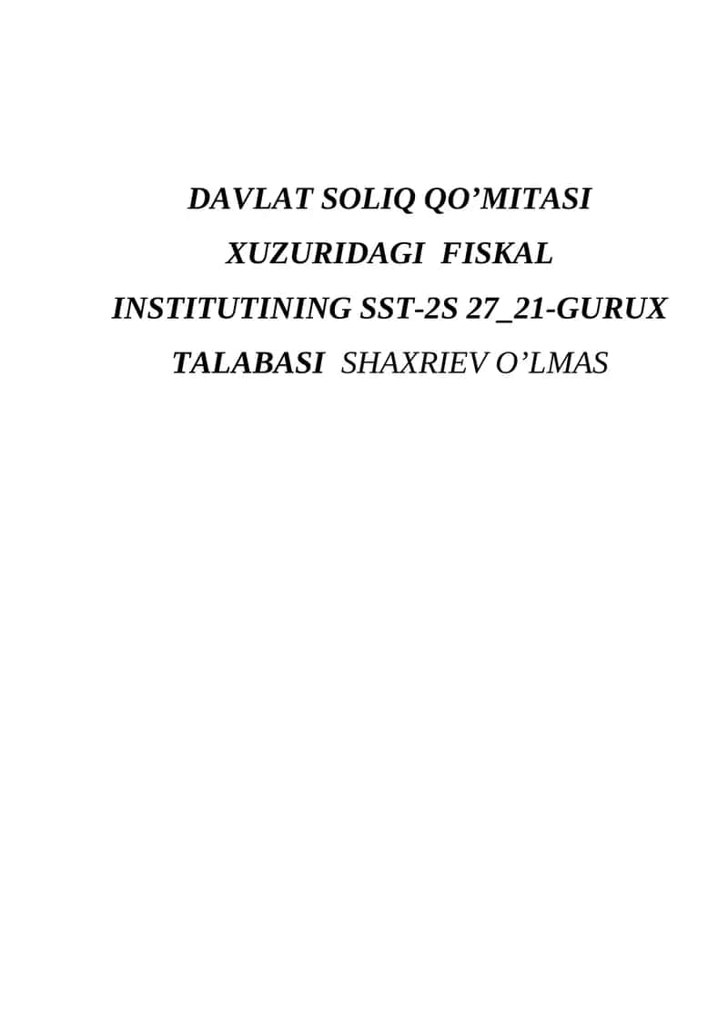 Kichik biznesni soliqqa tortishning umumiy tasnifi 1