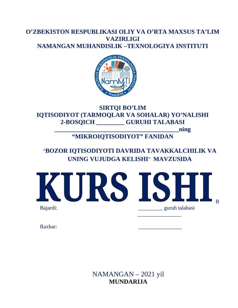 BOZOR IQTISODIYOTI DAVRIDA TAVAKKALCHILIK VA UNING VUJUDGA KELISHI 1