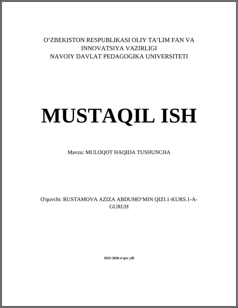 MULOQOT HAQIDA TUSHUNCHA 1