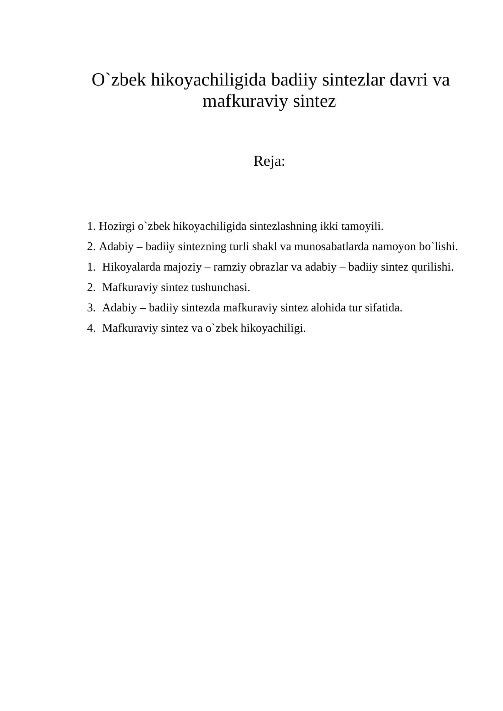 O`zbеk hikоyachiligidа bаdiiy sintеzlаr dаvri va mafkuraviy sintez 1