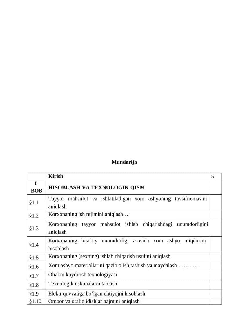 Ohak ishlab chiqarish sexini loyihalash mahsuldorlik 650 ming tonna tushuntirish matni oxak 1