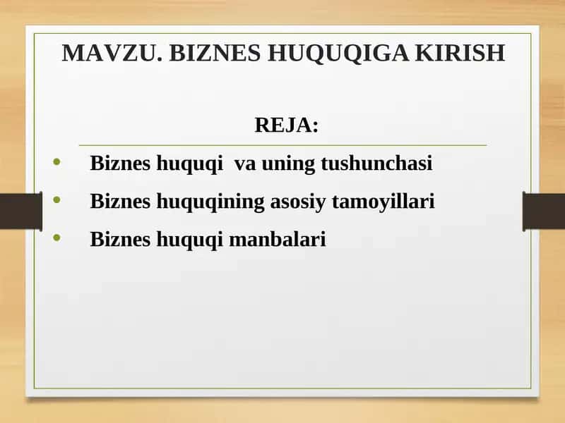 Biznes Huquqiga Kirish 1
