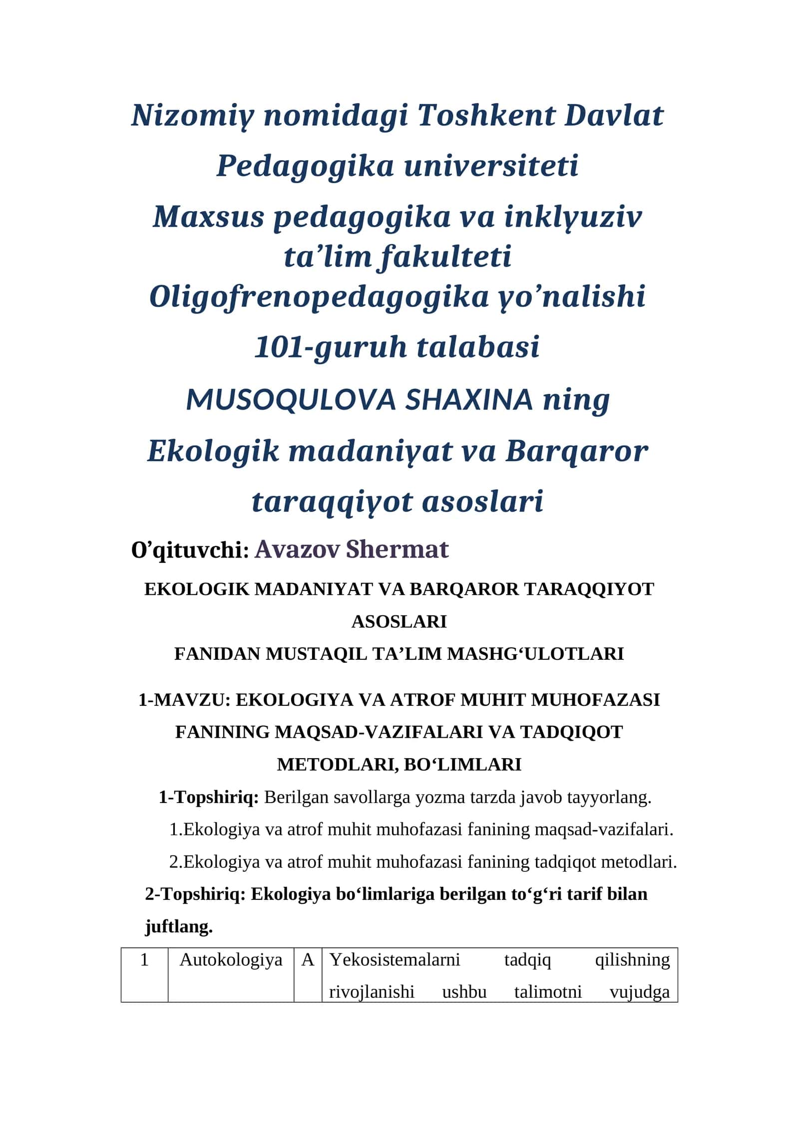 EKOLOGIK MADANIYAT VA BARQAROR TARAQQIYOT ASOSLARI 1