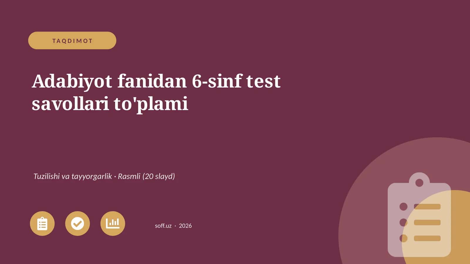 Adabiyot fanidan 6-sinf test savollari to'plami 1