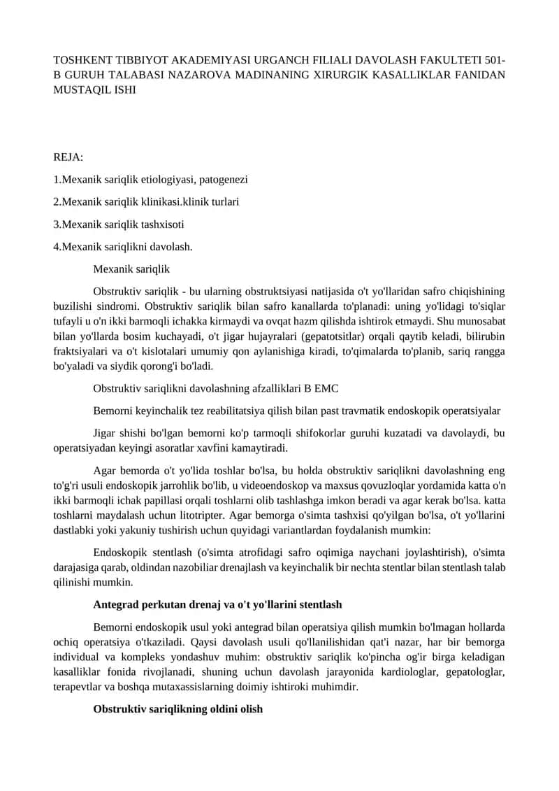 Mexanik sariqlikni davolash 1