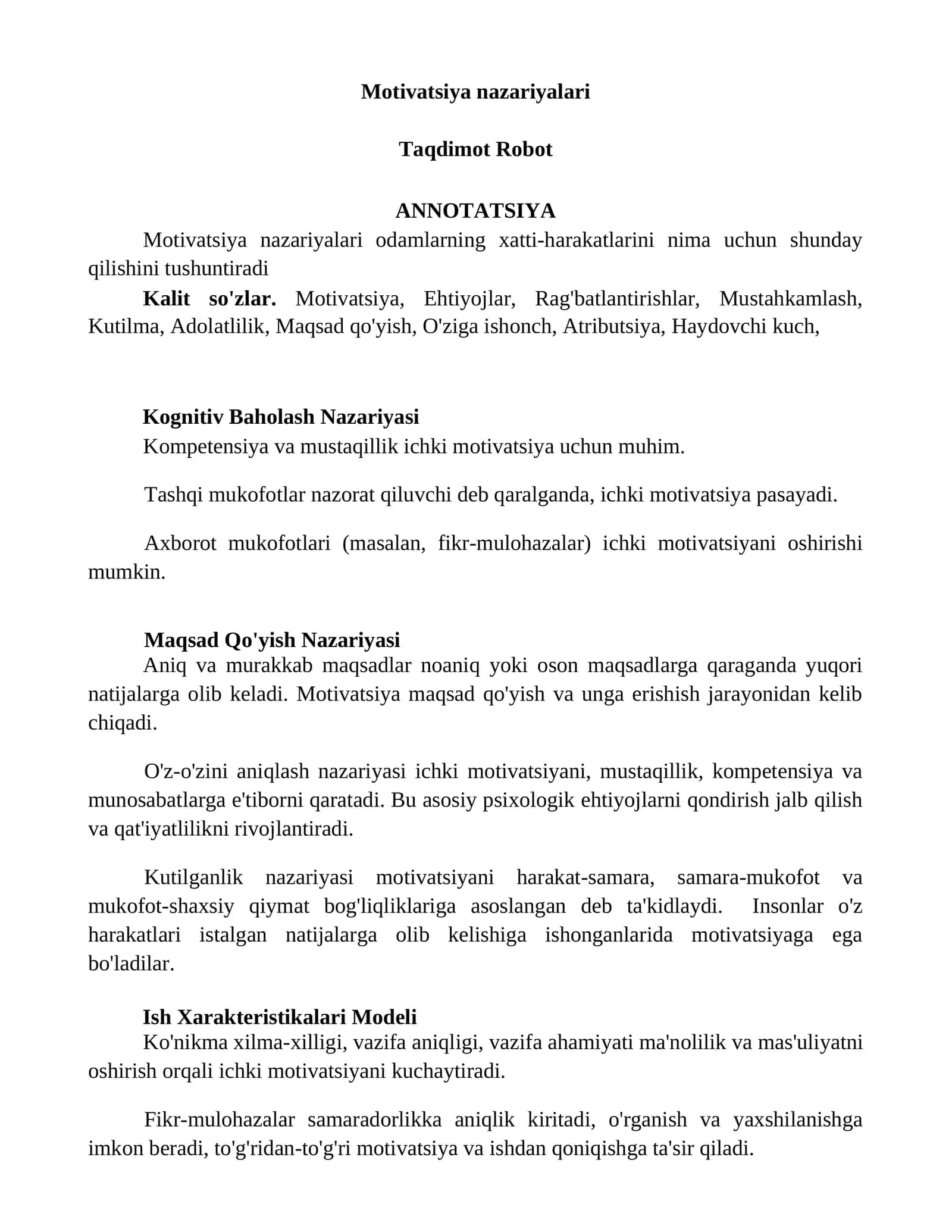 Motivatsiya nazariyalari 1