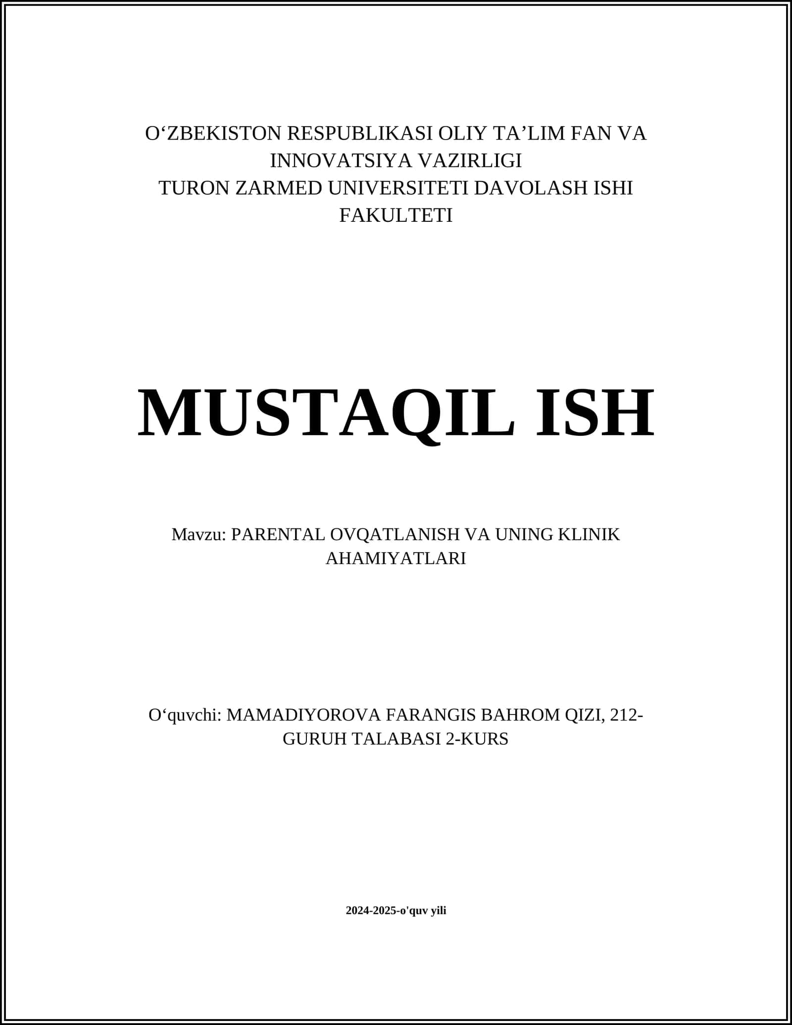PARENTAL OVQATLANISH VA UNING KLINIK AHAMIYATLARI 1