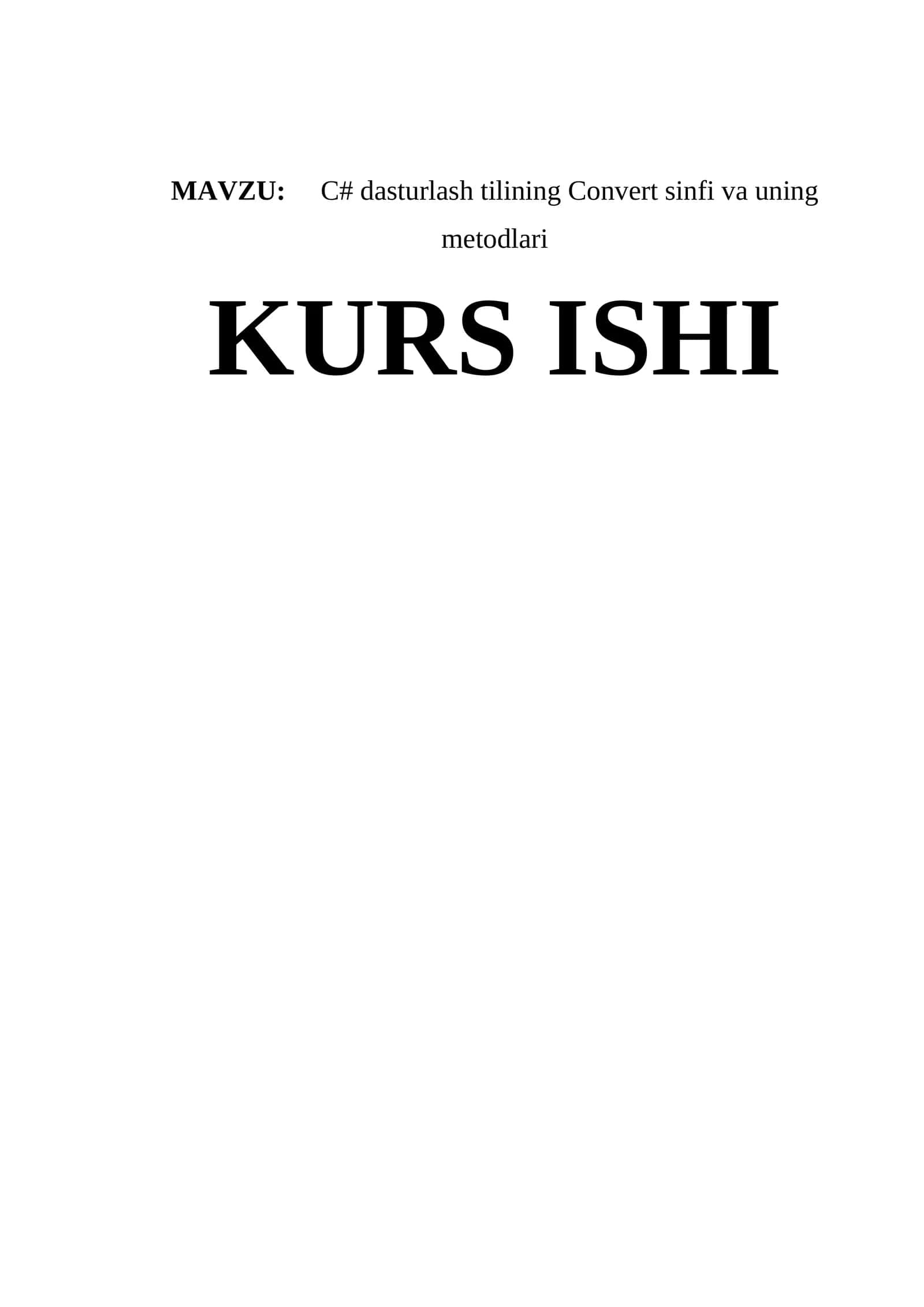 C# dasturlash tilining Convert sinfi va uning metodlari 1