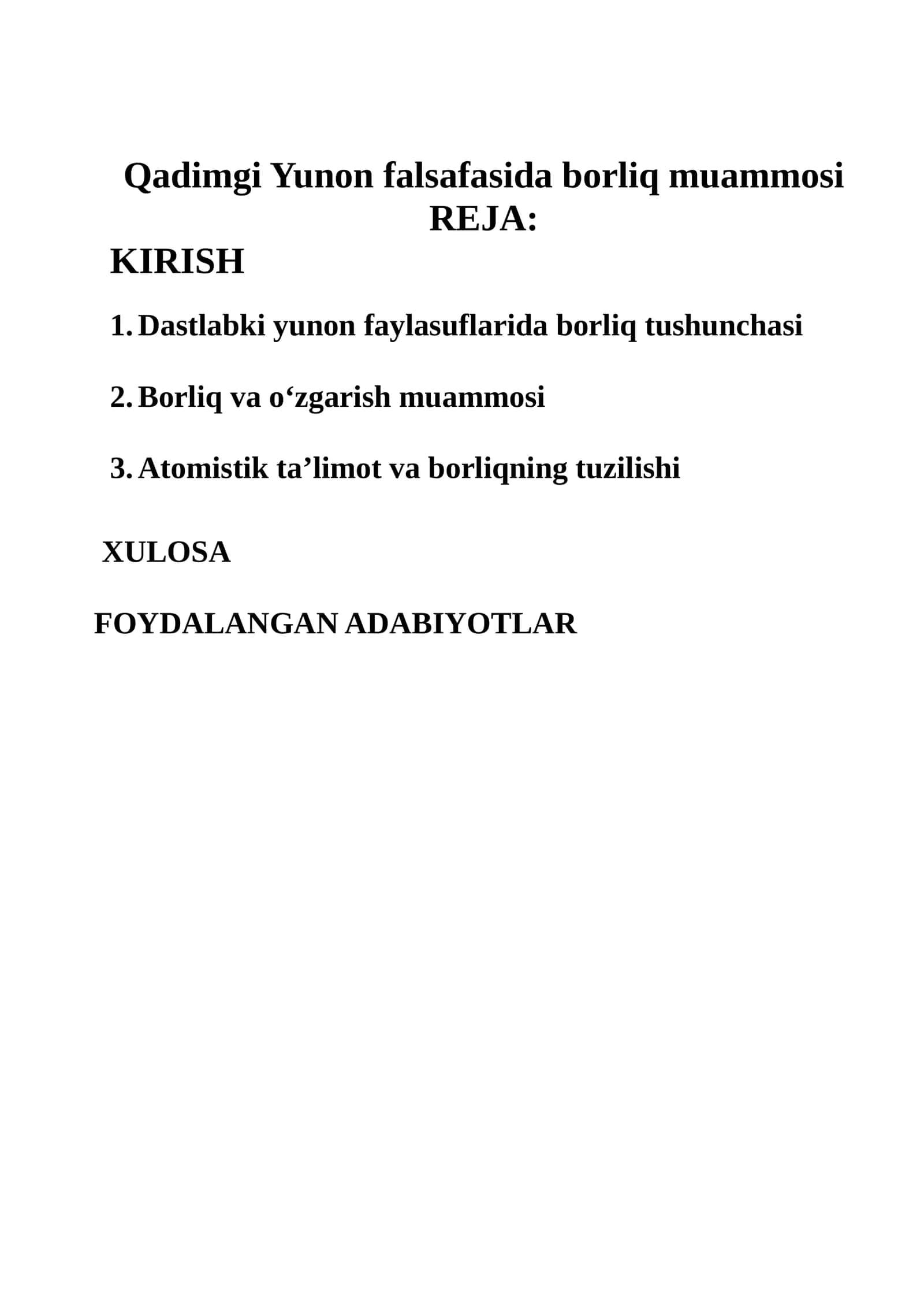 Qadimgi Yunon falsafasida borliq muammosi 1