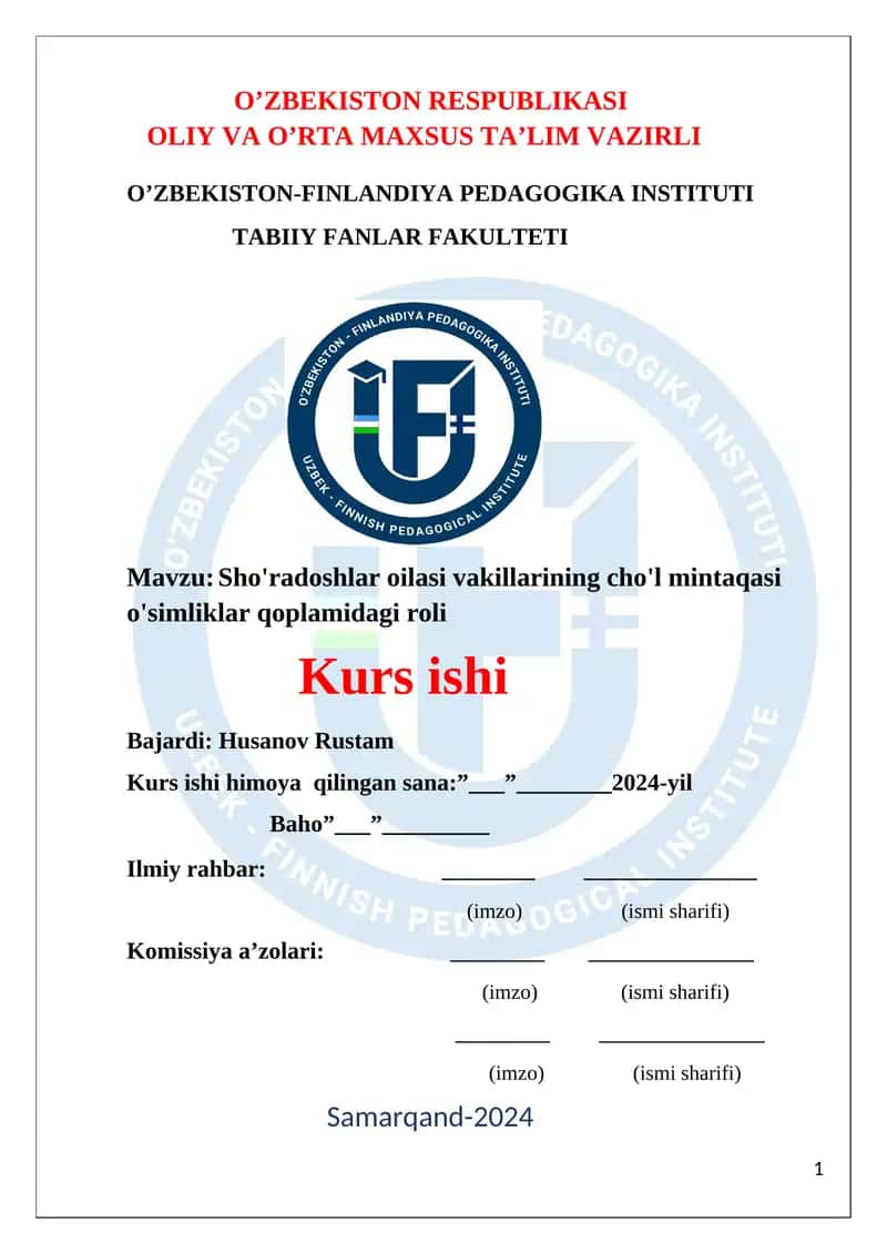 Sho'radoshlar oilasi vakillarining cho'l mintaqasi o'simliklar qoplamidagi roli 1