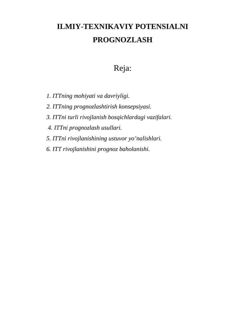 ILMIY-TEXNIKAVIY POTENSIALNI PROGNOZLASH 1
