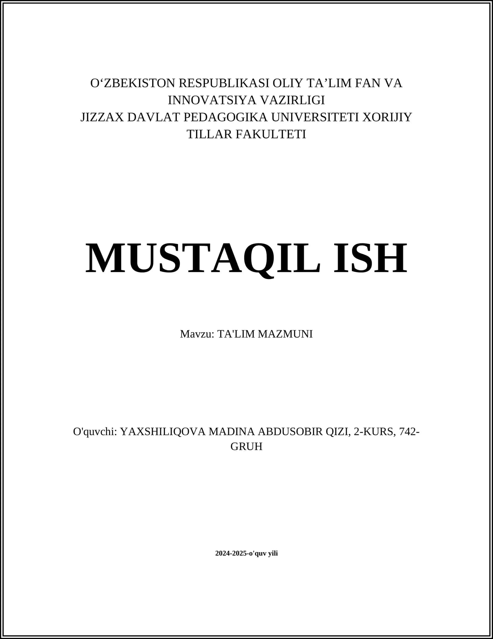TA'LIM MAZMUNI 1