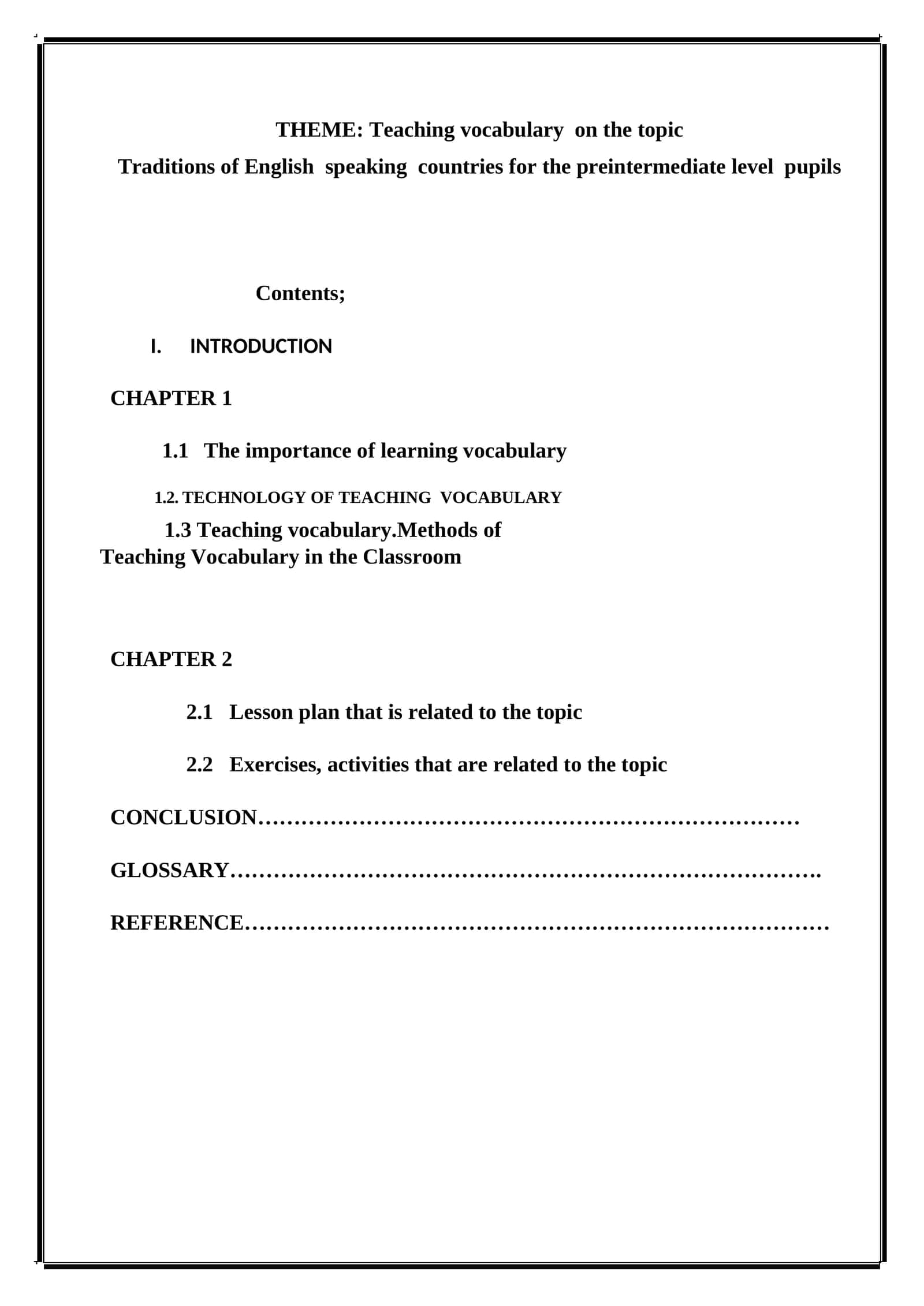 Teaching vocabulary on the topic Traditions of English speaking countries for the preintermediate level pupils 1