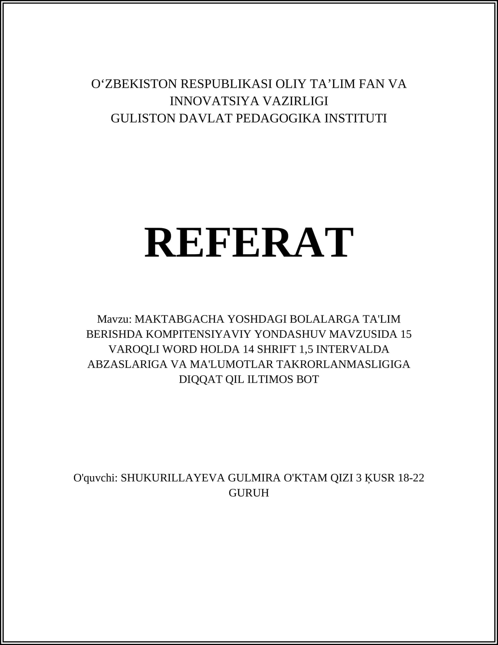 MAKTABGACHA YOSHDAGI BOLALARGA TA'LIM BERISHDA KOMPITENSIYAVIY YONDASHUV 1