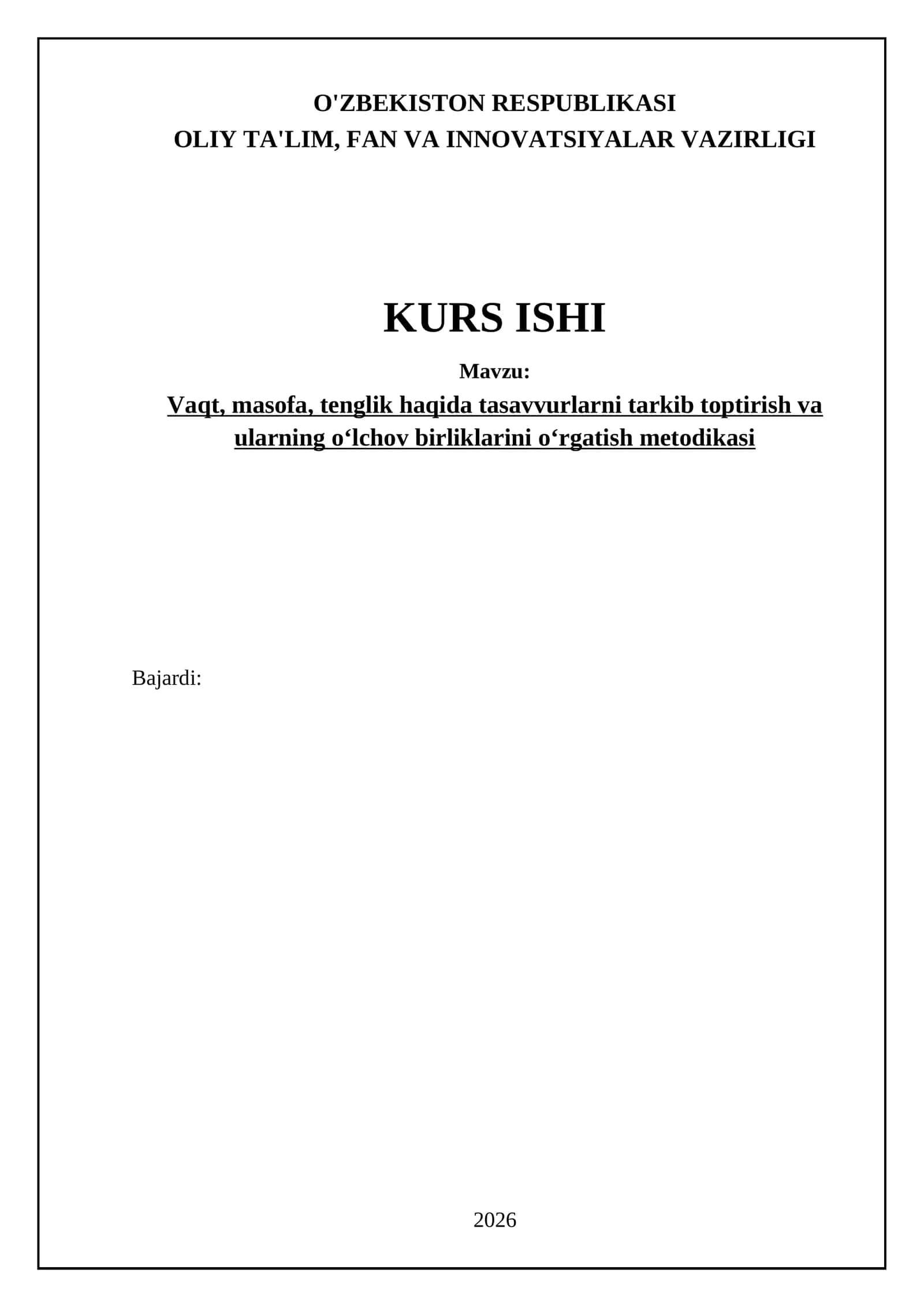 Vaqt, masofa, tenglik haqida tasavvurlarni tarkib toptirish va ularning o‘lchov birliklarini o‘rgatish metodikasi 1