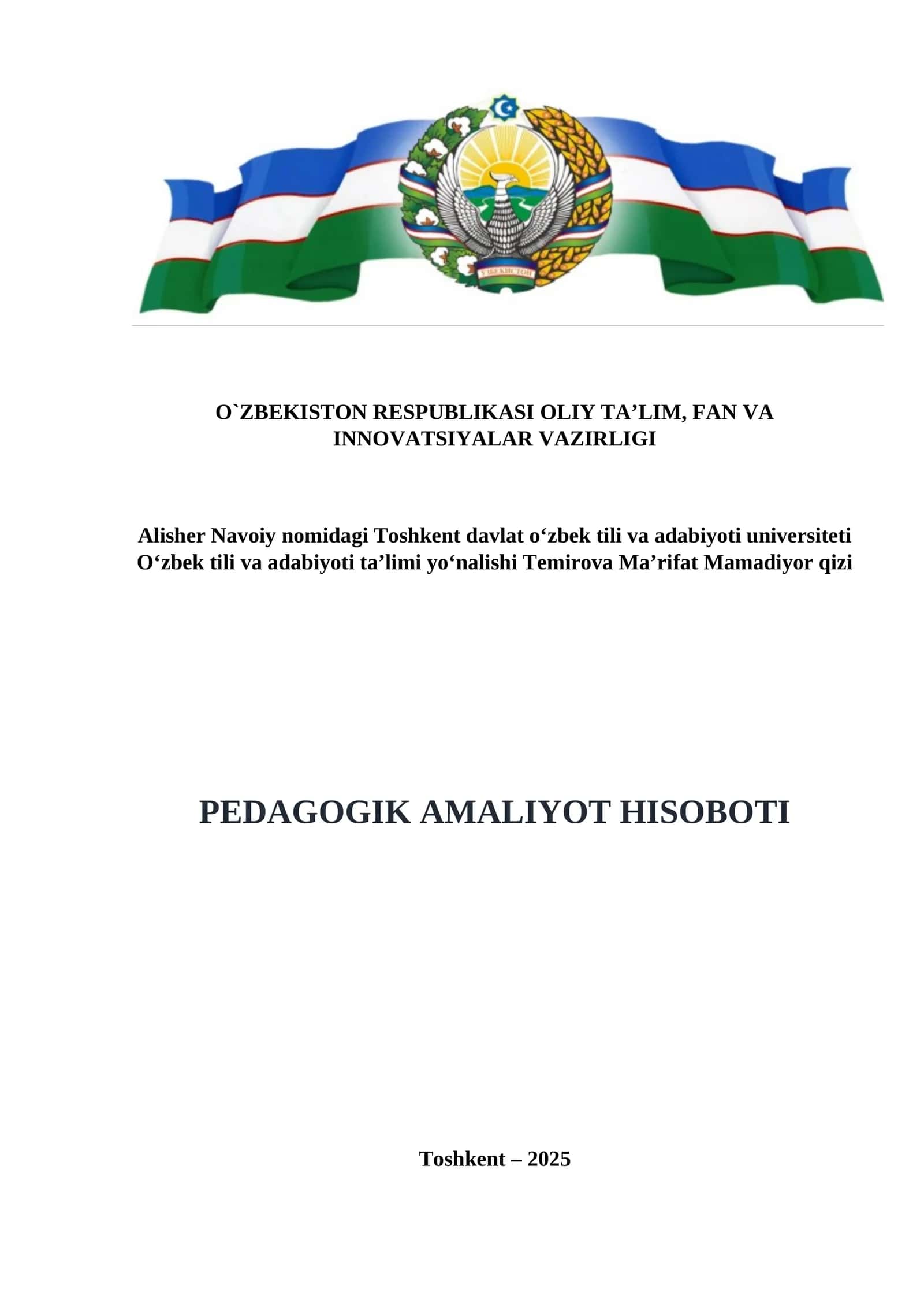 Pedagogik amaliyot bo'yicha hisobot 1