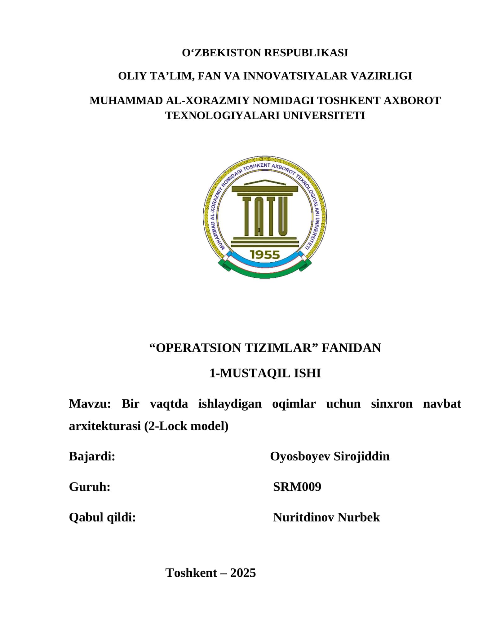 Bir vaqtda ishlaydigan oqimlar uchun sinxron navbat arxitekturasi (2-Lock model) 1