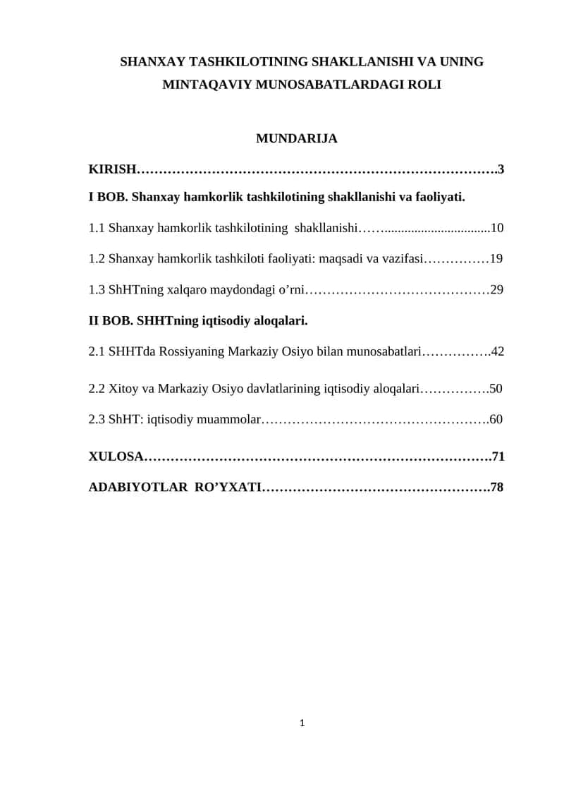 SHANXAY TASHKILOTINING SHAKLLANISHI VA UNING MINTAQAVIY MUNOSABATLARDAGI ROLI 1