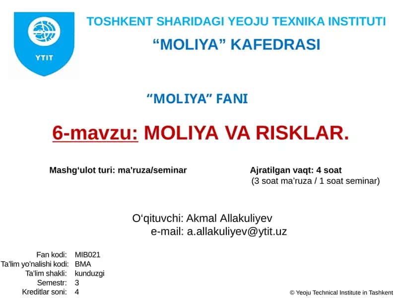 Moliya va risklar 1