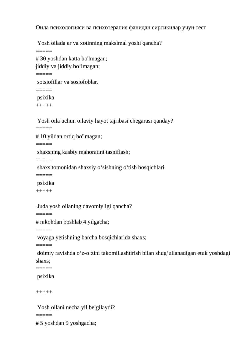 Oilaviy hayotning yoshi qancha 1