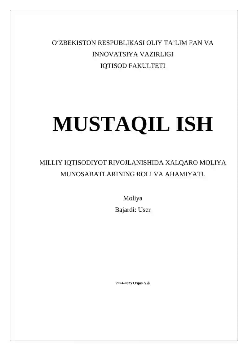 Xalqaro Moliya Munosabatlari