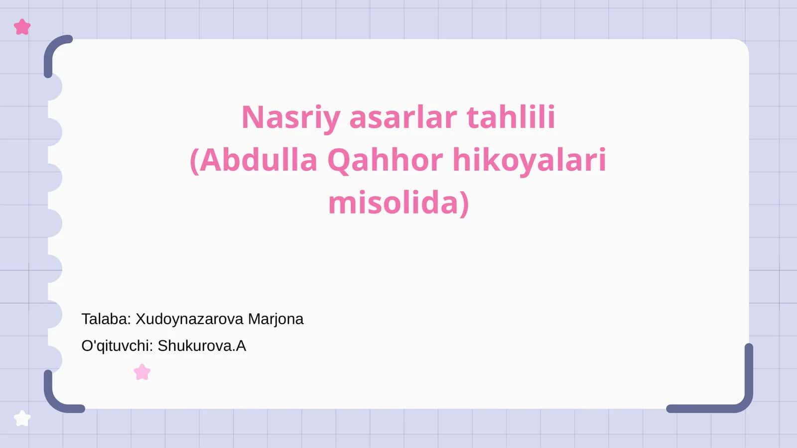 Nasriy asarlar tahlili (Abdulla Qahhor hikoyalari misolida) 1