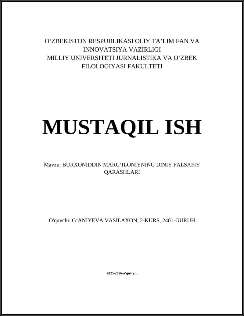 BURXONIDDIN MARG‘ILONIYNING DINIY FALSAFIY QARASHLARI 1