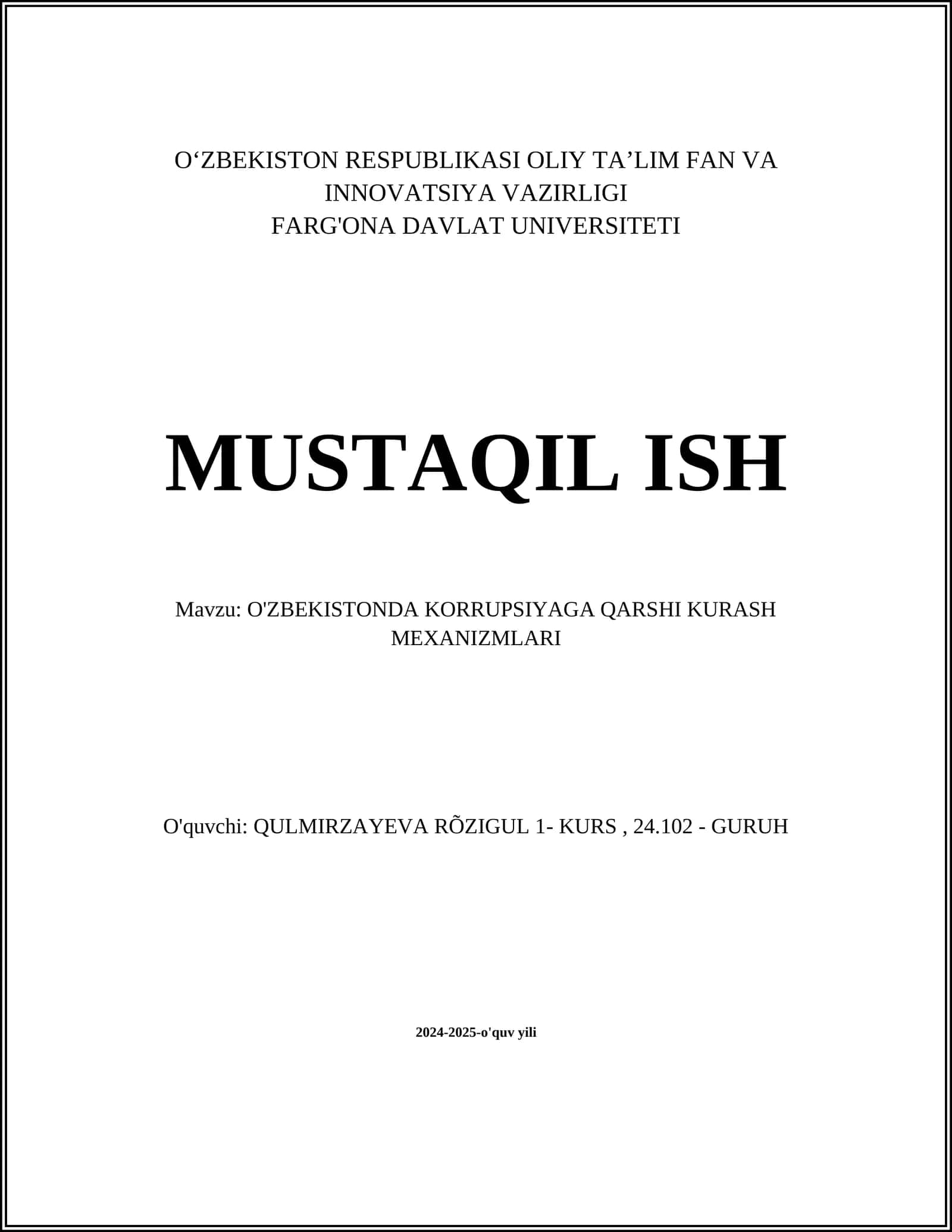 O'ZBEKISTONDA KORRUPSIYAGA QARSHI KURASH MEXANIZMLARI 1