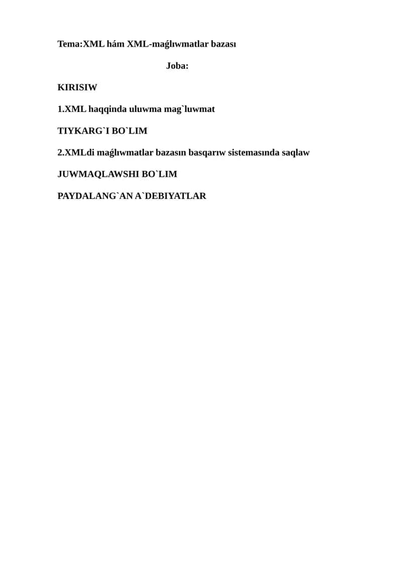 XML hám XML-maǵlıwmatlar bazası 1