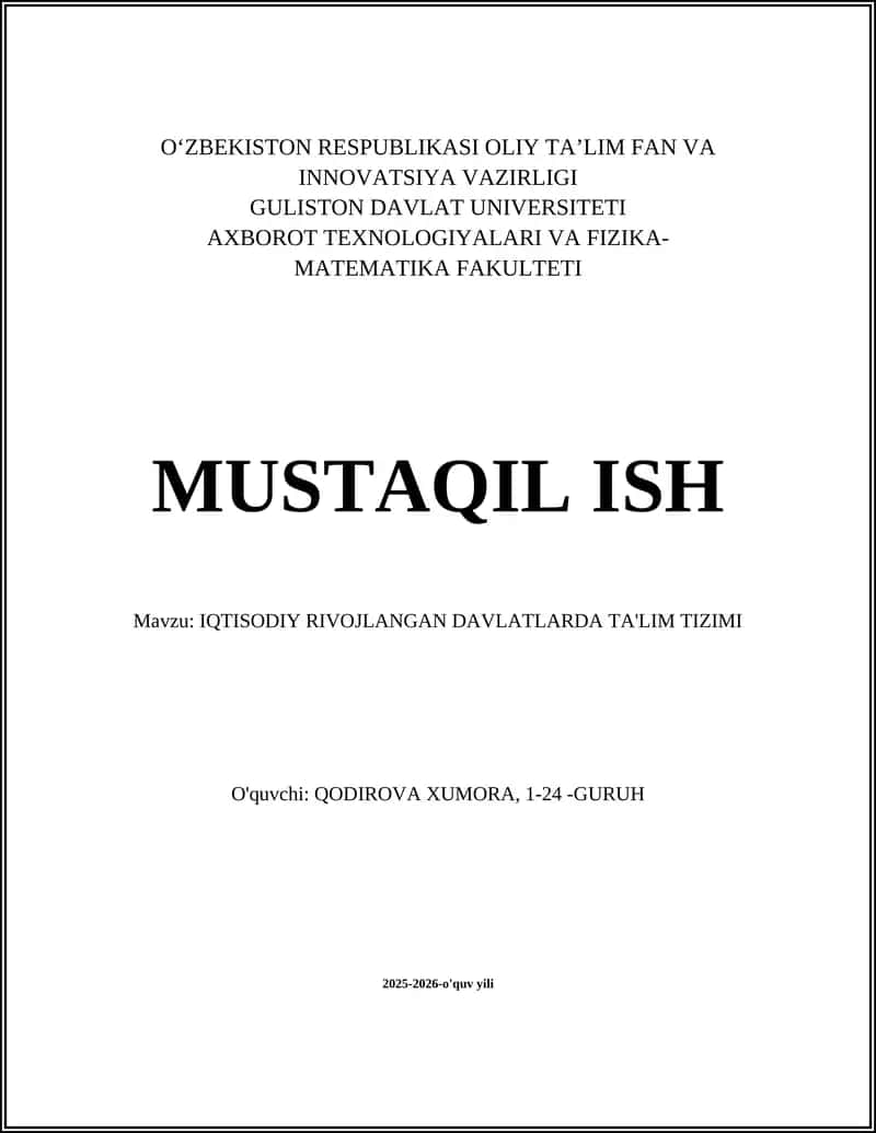 IQTISODIY RIVOJLANGAN DAVLATLARDA TA'LIM TIZIMI 1
