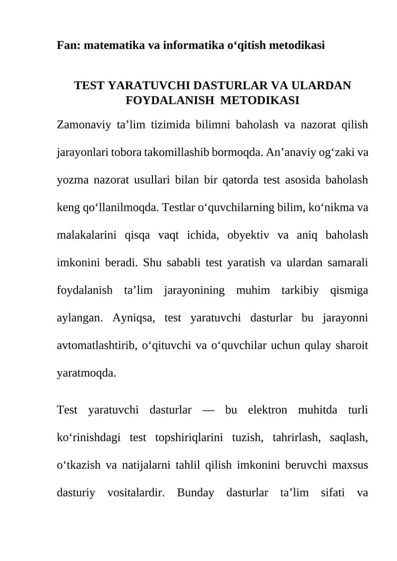 Test yaratuvchi dasturlar 1