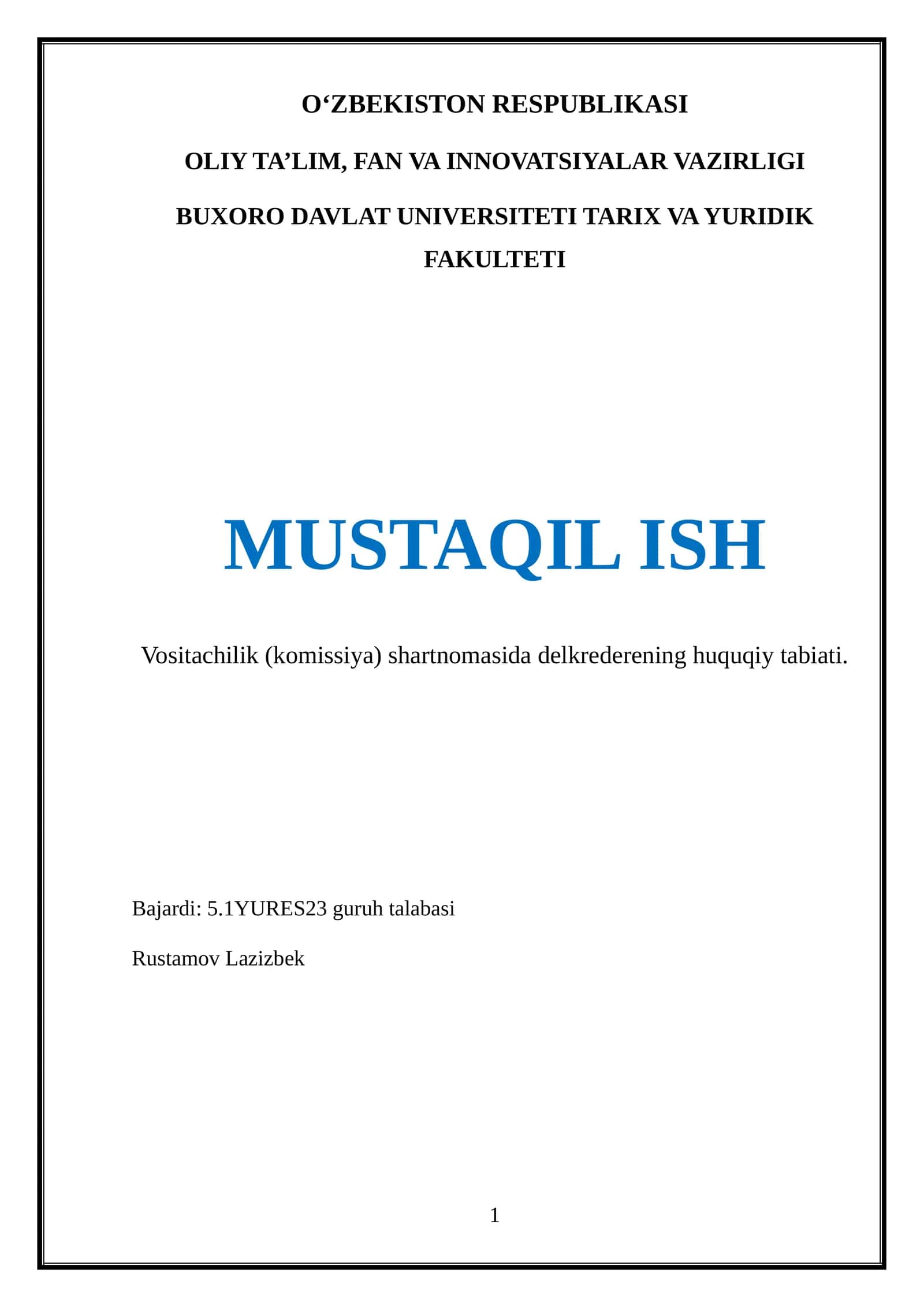 Vositachilik (komissiya) shartnomasida delkrederen 1