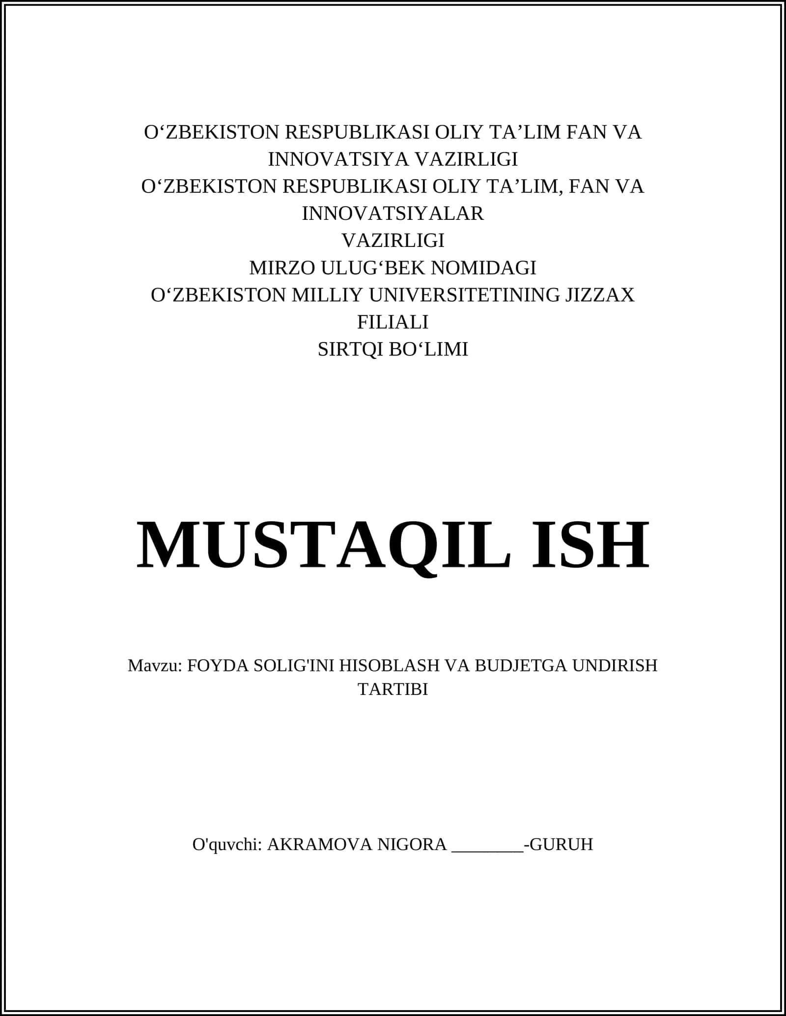 Foyda solig'ini hisoblash va budjetga undirish tartibi 1