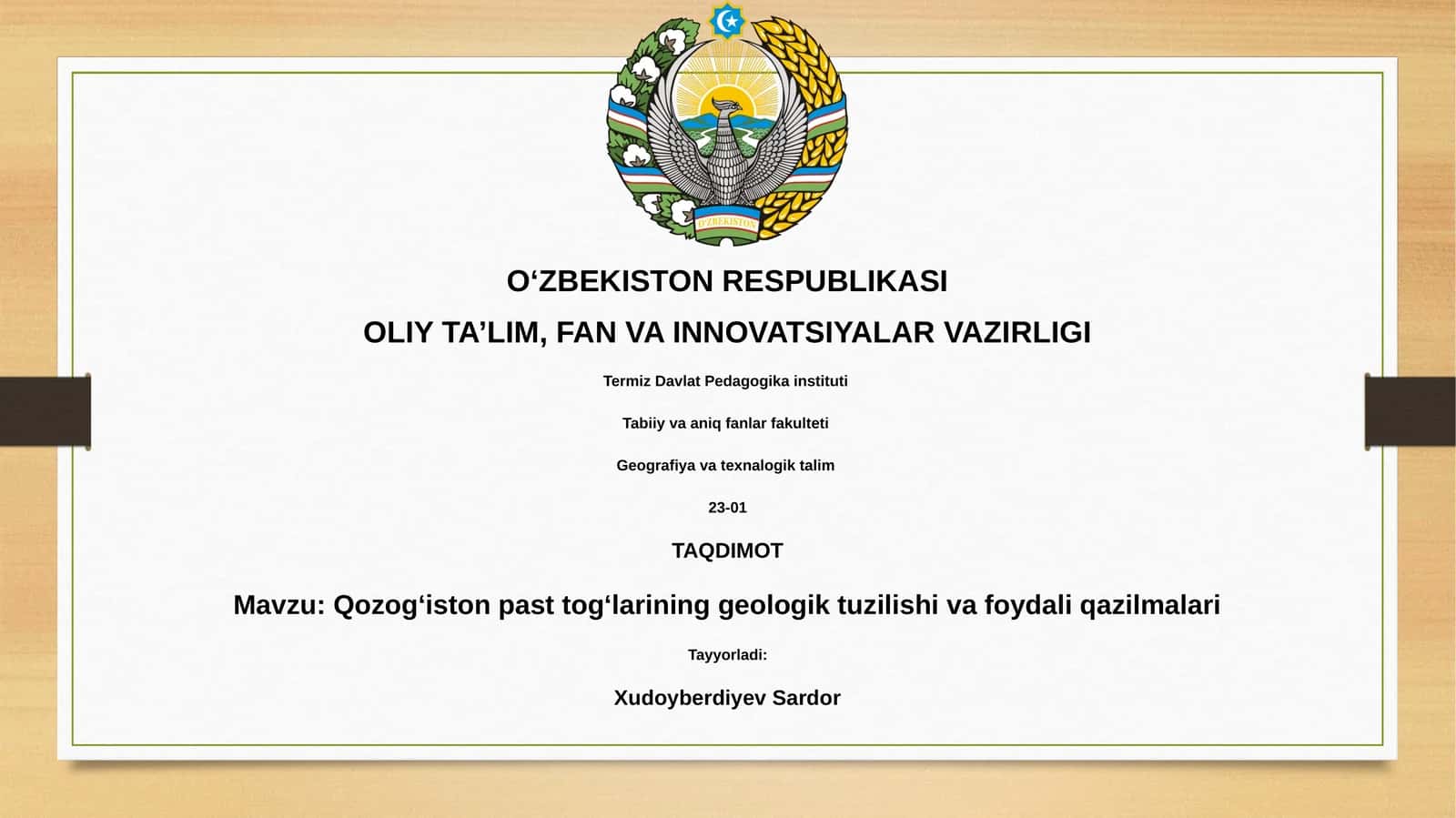 Qozog‘iston past tog‘larining geologik tuzilishi va foydali qazilmalari 1
