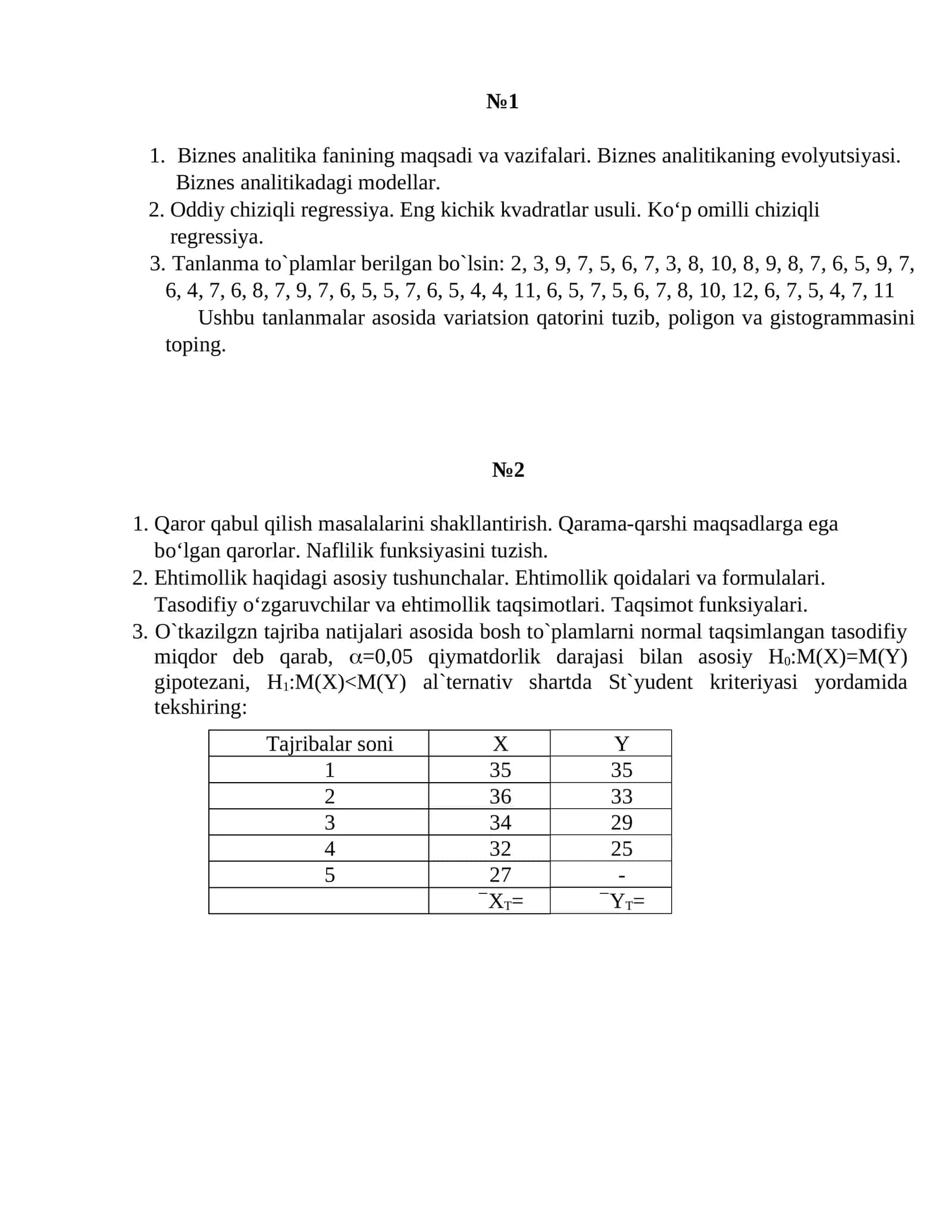 Biznes analitika fanining maqsadi va vazifalari 1