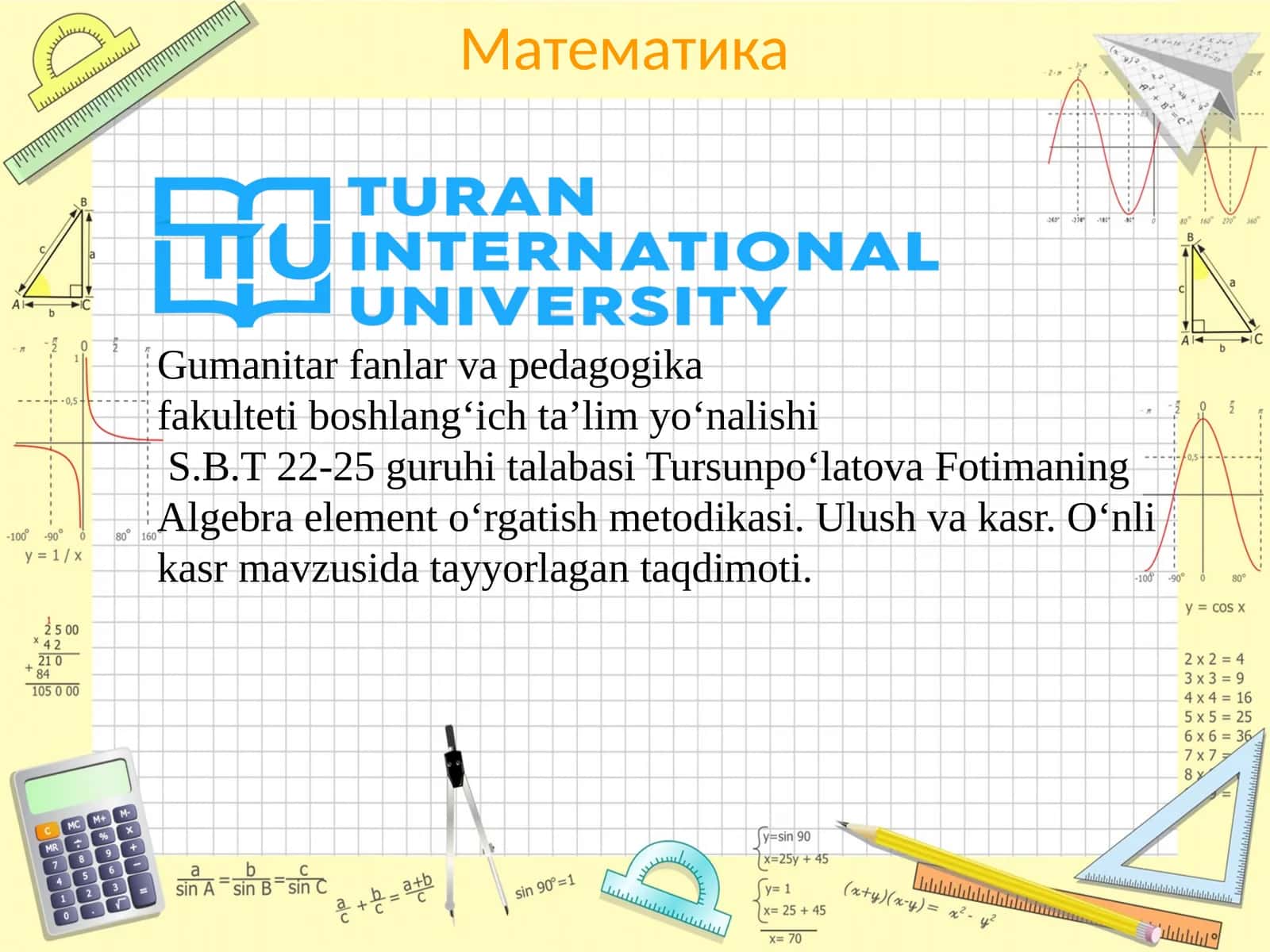 Algebra element o‘rgatish metodikasi. Ulush va kasr. O‘nli kasr 1