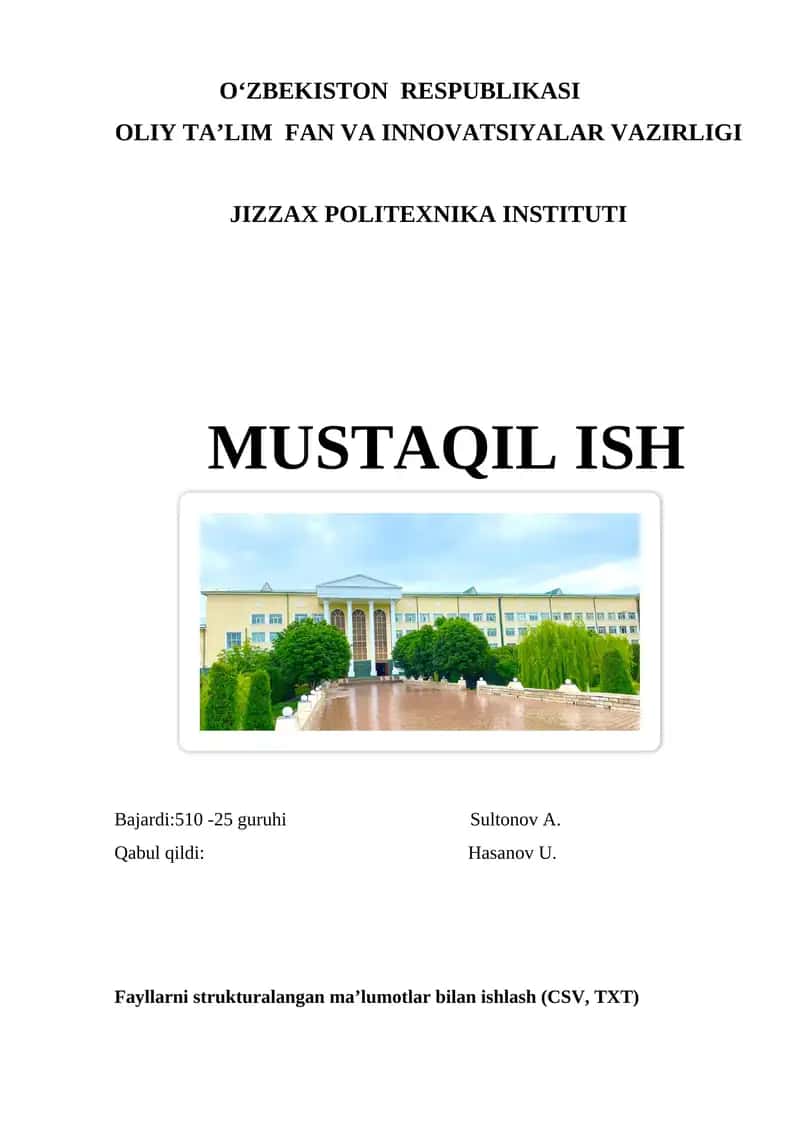 Fayllarni strukturalangan ma’lumotlar bilan ishlash (CSV, TXT) 1
