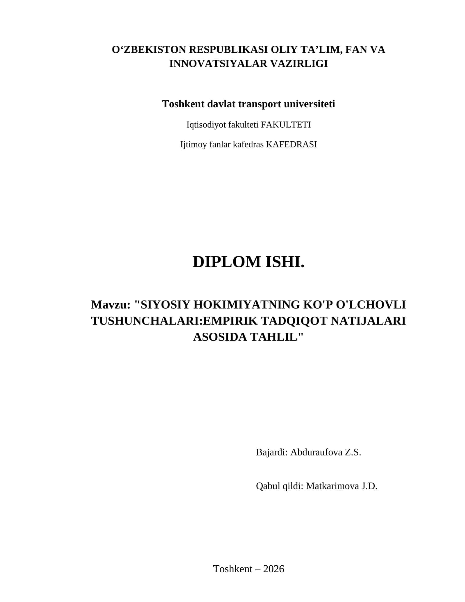 Siyosiy hokimiyatning ko'p o'lchovli tushunchalari:empirik tadqiqot natijalari asosida tahlil 1
