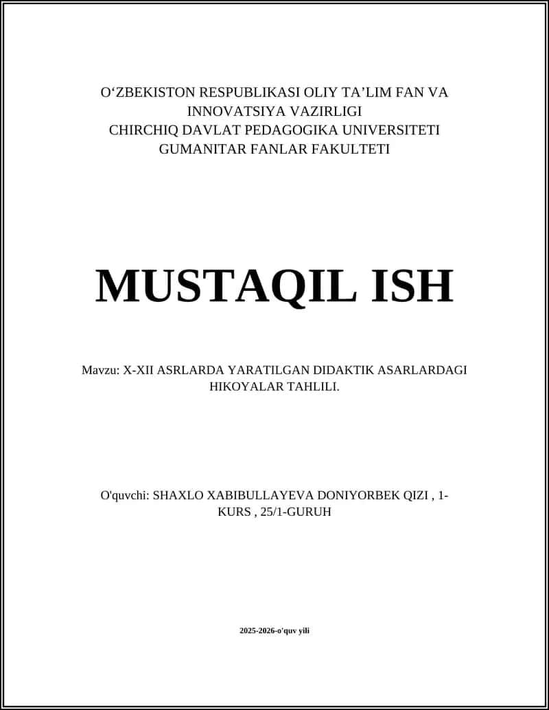 X-XII ASRLARDA YARATILGAN DIDAKTIK ASARLARDAGI HIKOYALAR TAHLILI 1