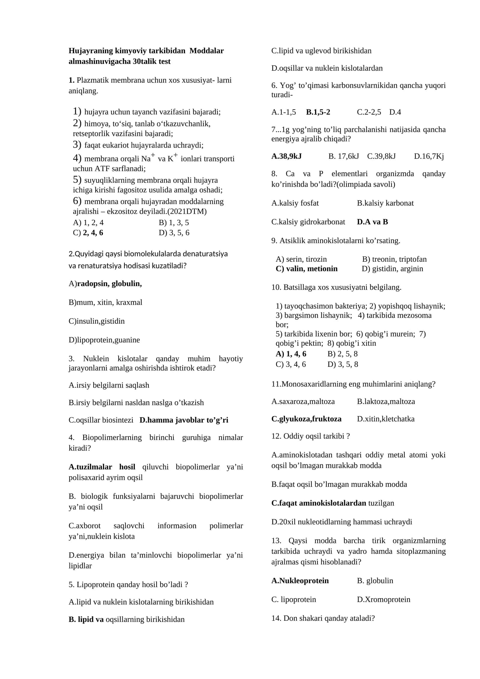 Moddalar almashinuvi 30talik test 1