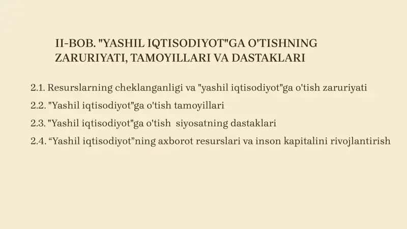YASHIL IQTISODIYOTGA O'TISHNING ZARURIYATI, TAMOYILLARI VA DASTAKLARI 1