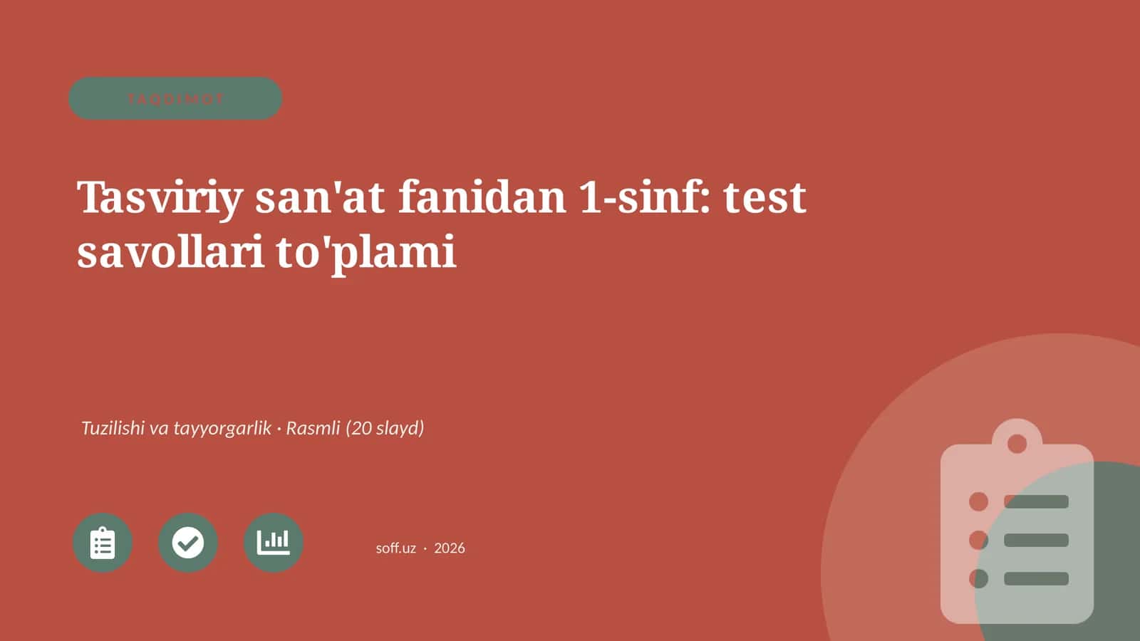 Tasviriy san'at fanidan 1-sinf: test savollari to'plami 1