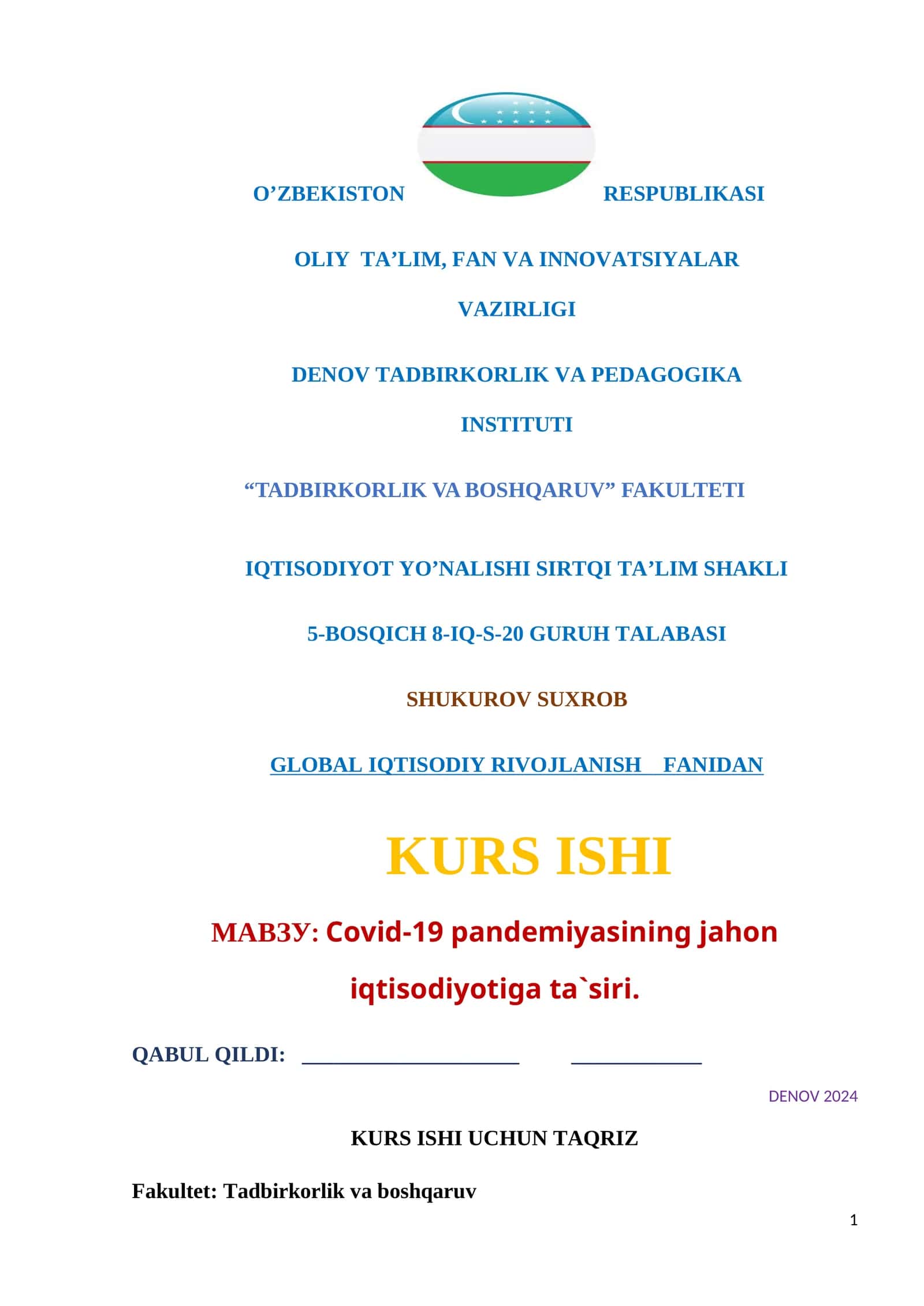 Covid-19 pandemiyasining jahon iqtisodiyotiga ta`siri 1