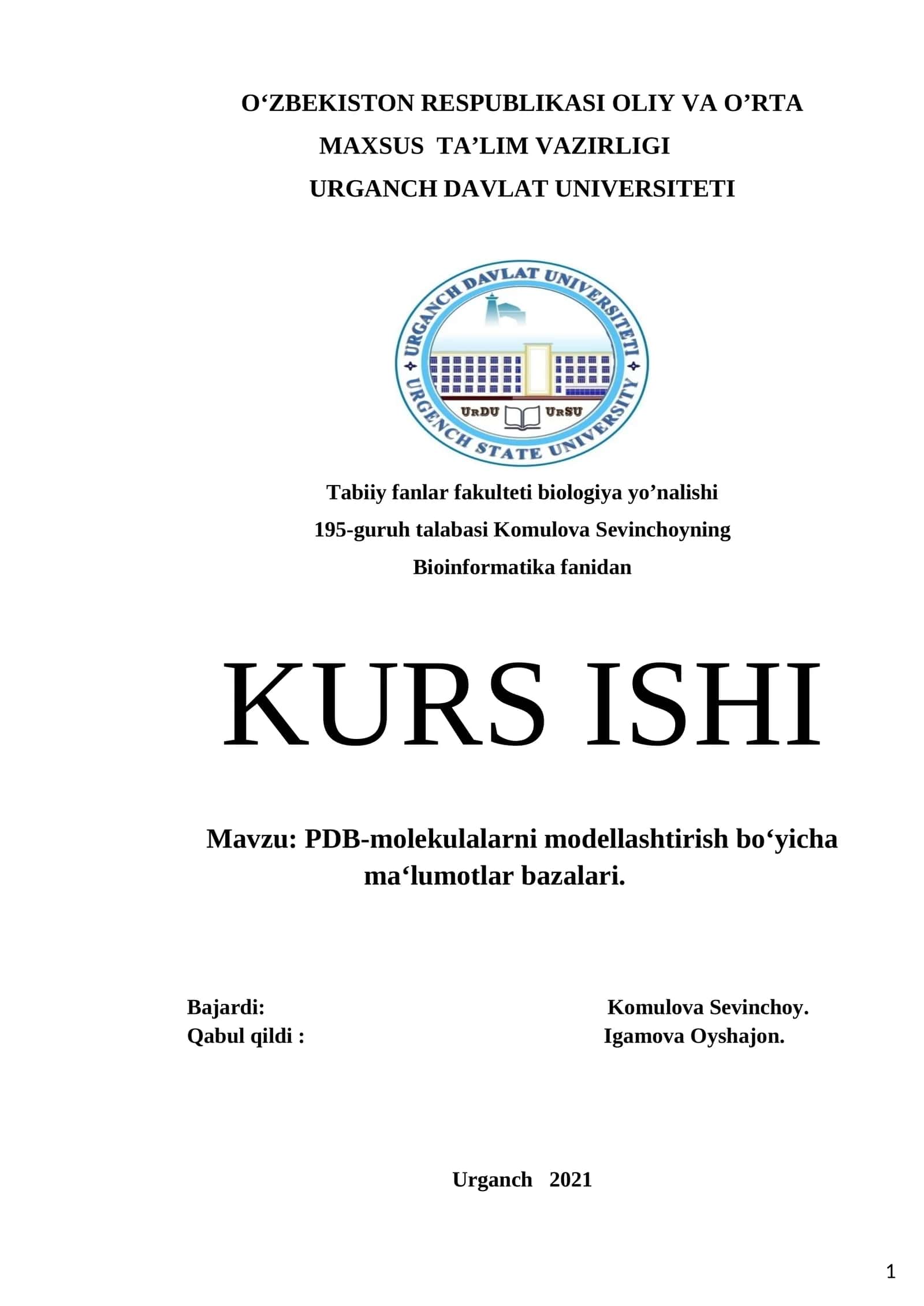 PDB-molekulalarni modellashtirish bo‘yicha ma‘lumotlar bazalari 1