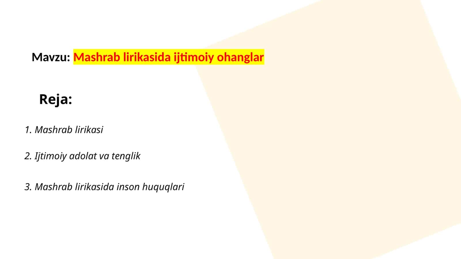 Mashrab lirikasida ijtimoiy ohanglar 1