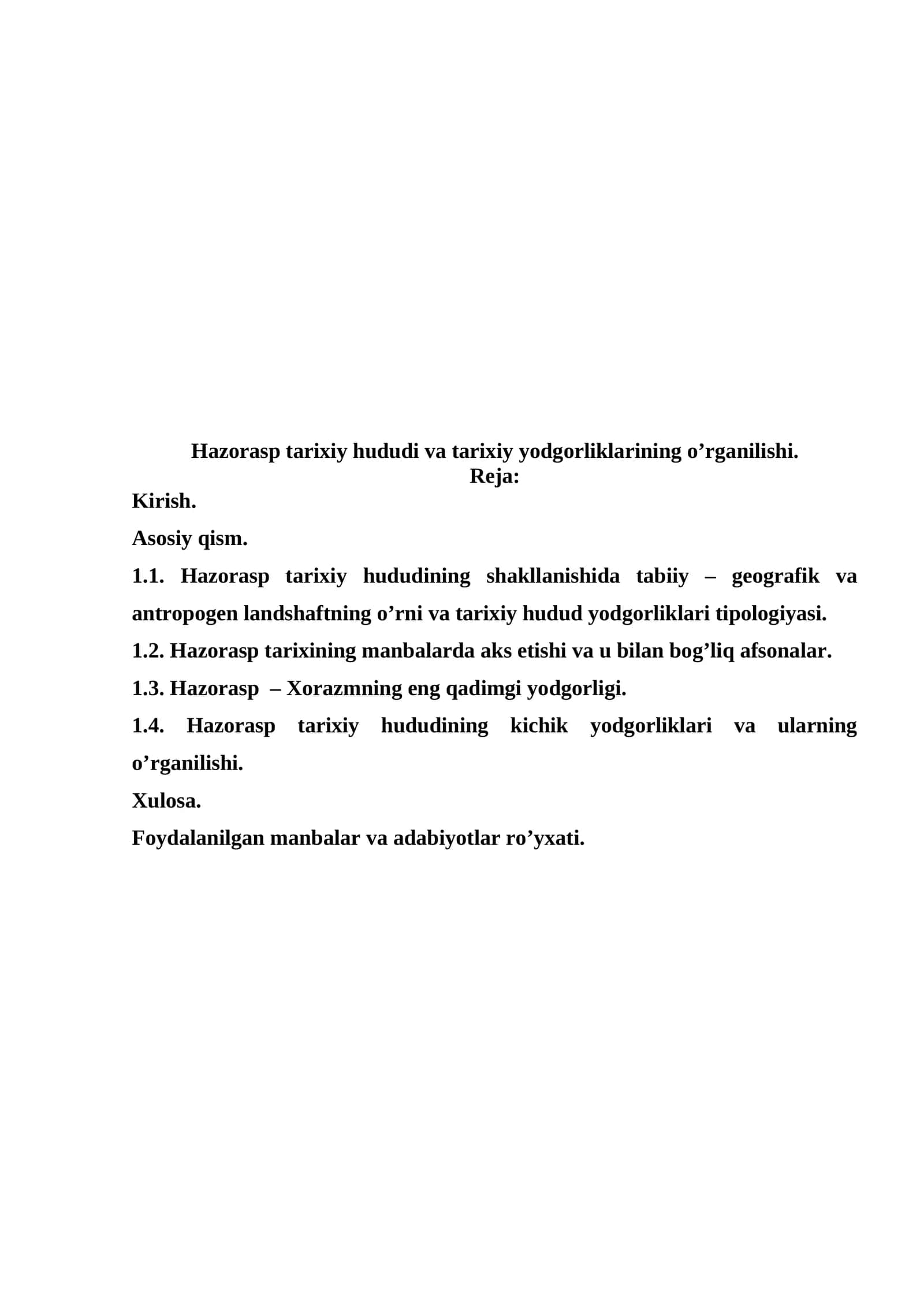 Hazorasp tarixiy hududi va tarixiy yodgorliklarining o’rganilishi 1