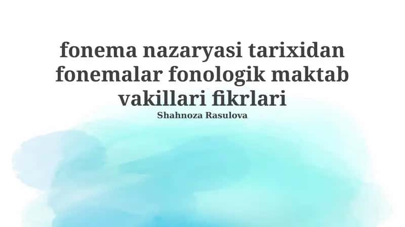 Fonemalar va fonema nazariyasi 1