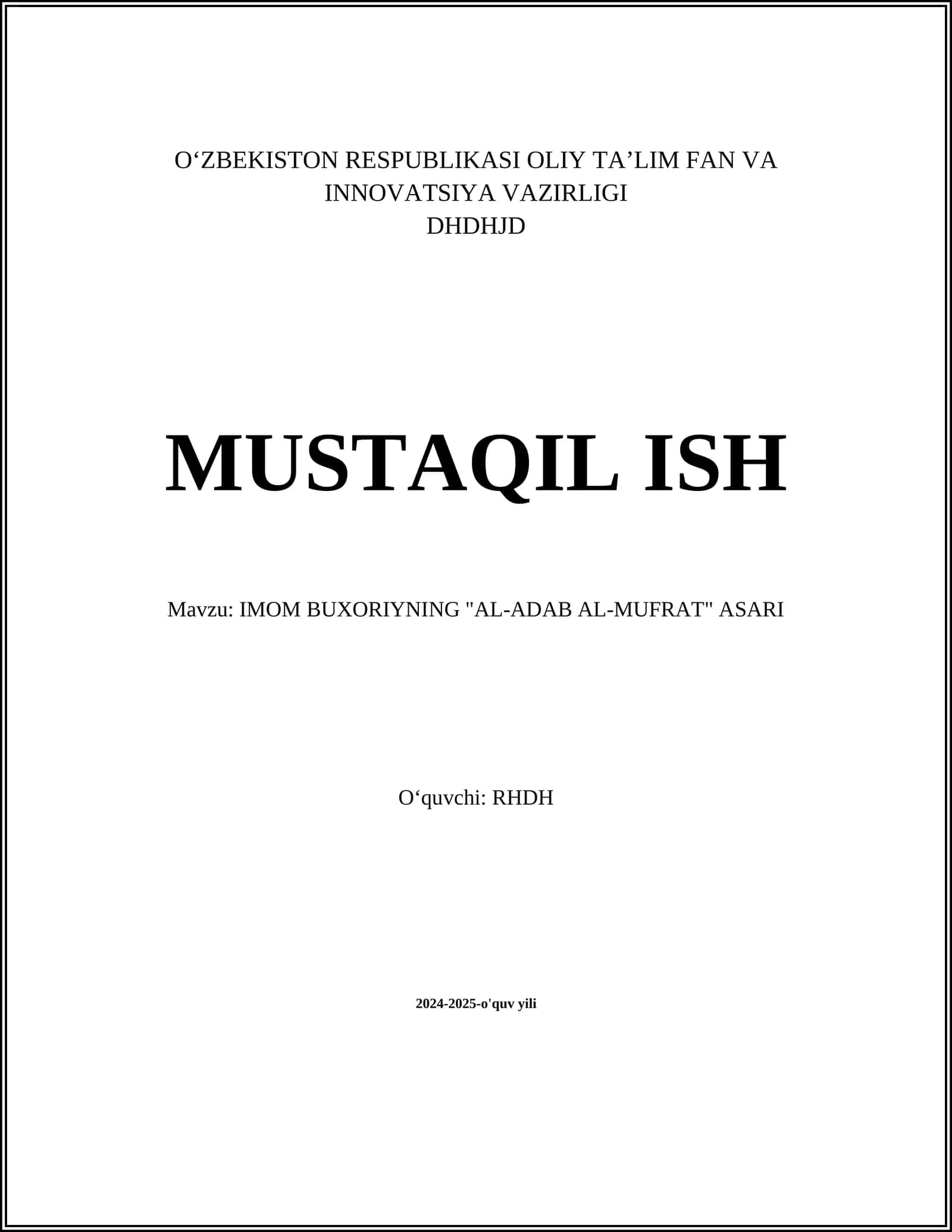 IMOM BUXORIYNING "AL-ADAB AL-MUFRAT" ASARI 1