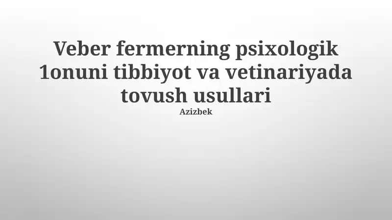 Fermerning Psixologik Qonuni: Tibbiyot va Veterinariyada Asosiy Tushunchalar 1