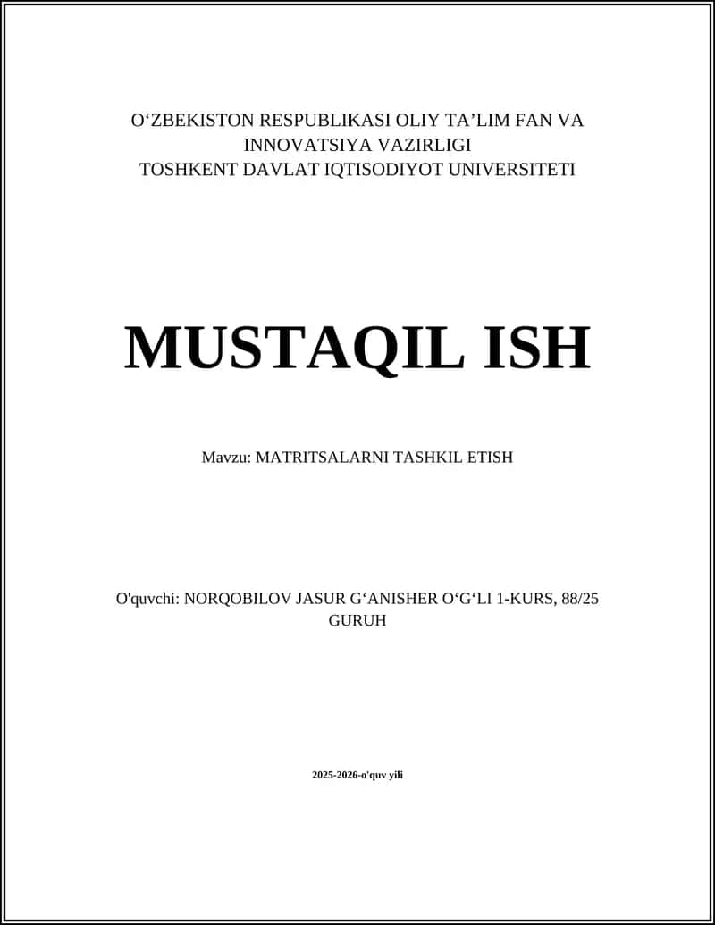 MATRITSALARNI TASHKIL ETISH 1